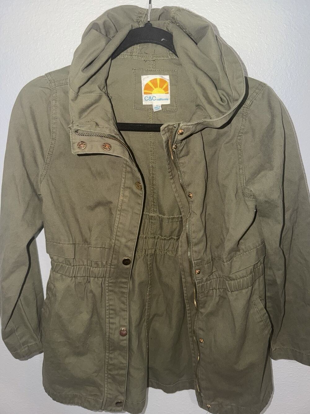 C&C California Girls Jacket Size 12 Olive Green Fall Utility Pockets HRD